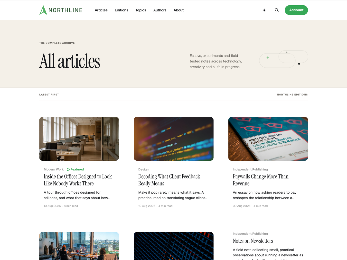 Compact editorial page headers